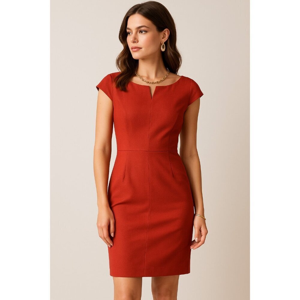 Tory Burch Rust Orange Sheath Dress Size 12 Wool Blend Cap Sleeve Knee Length